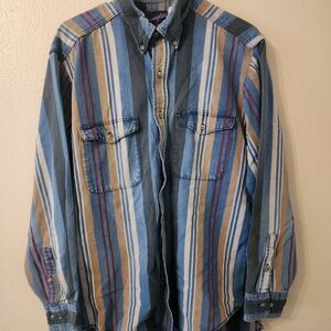 Striped Denim Button-Up Shirt